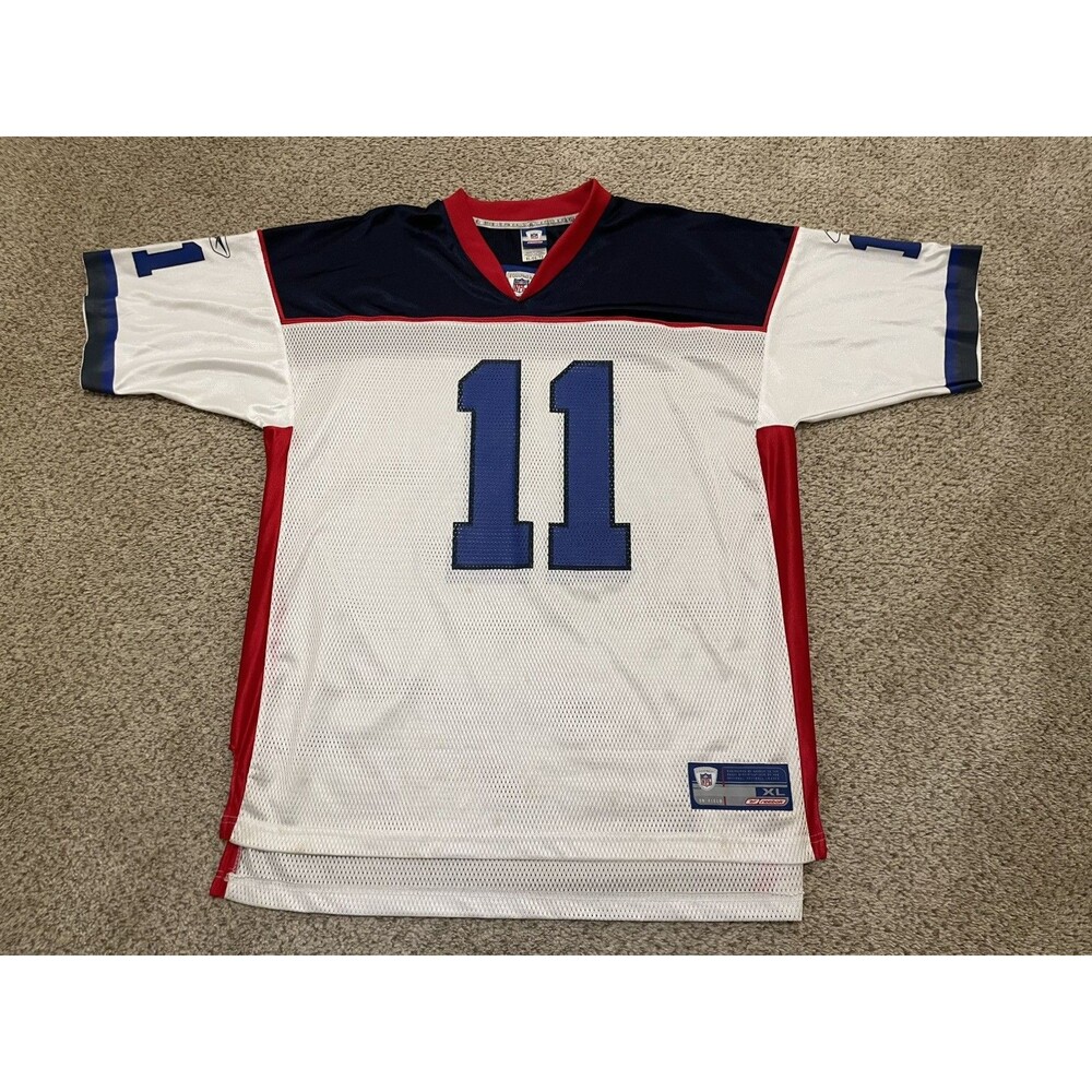 VTG Reebok NFL Buffalo Bills Drew Bledsoe 11 Jersey White Blue Red Mesh Men’s XL